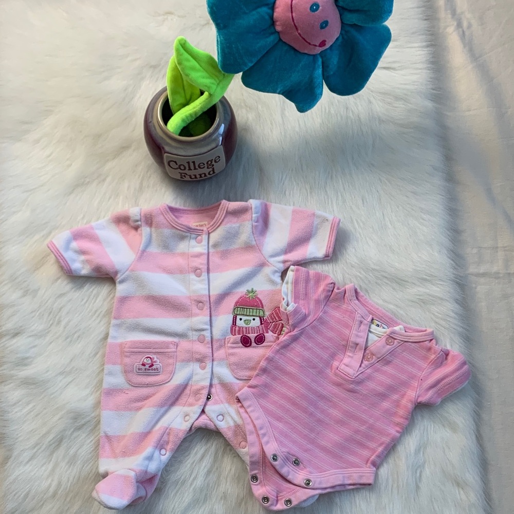 Adorable Pink Striped Footies Set